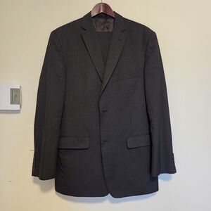 Haggar Black Pinstripe Men's Suit Jacket 42L And Pants 34x32